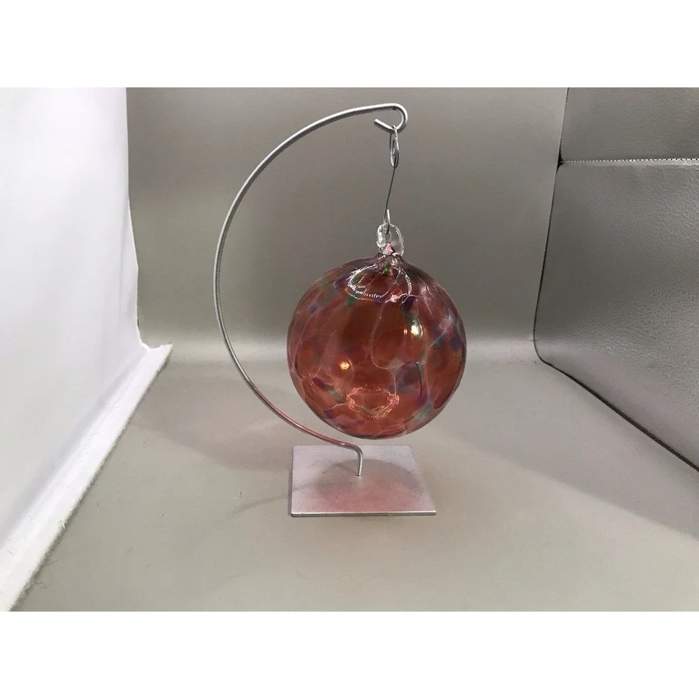 Hand Blown Glass Ornament‎ Reds Oranges Blues Stand Included